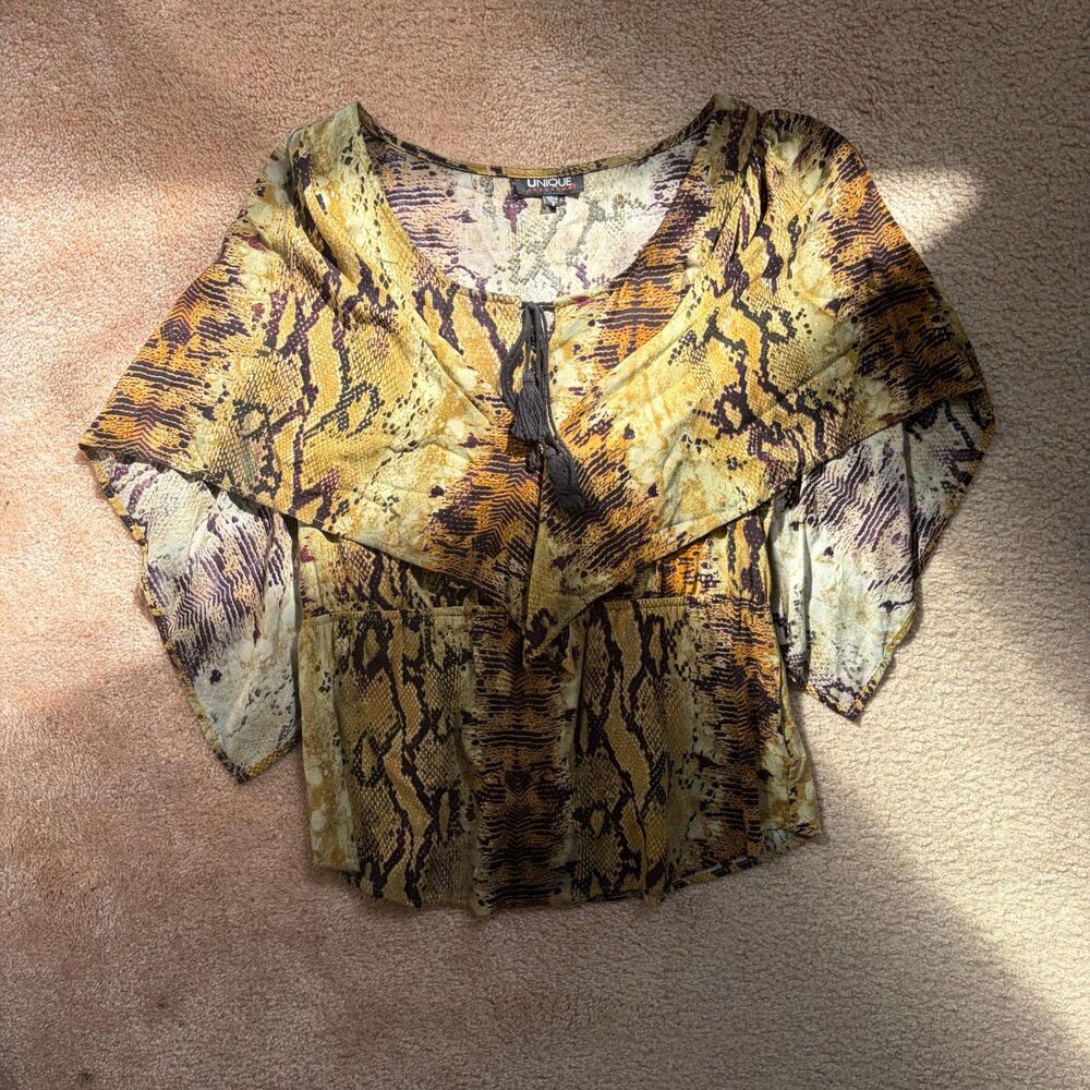 y2k unique spectrum snakeskin print batwing tassel top boho